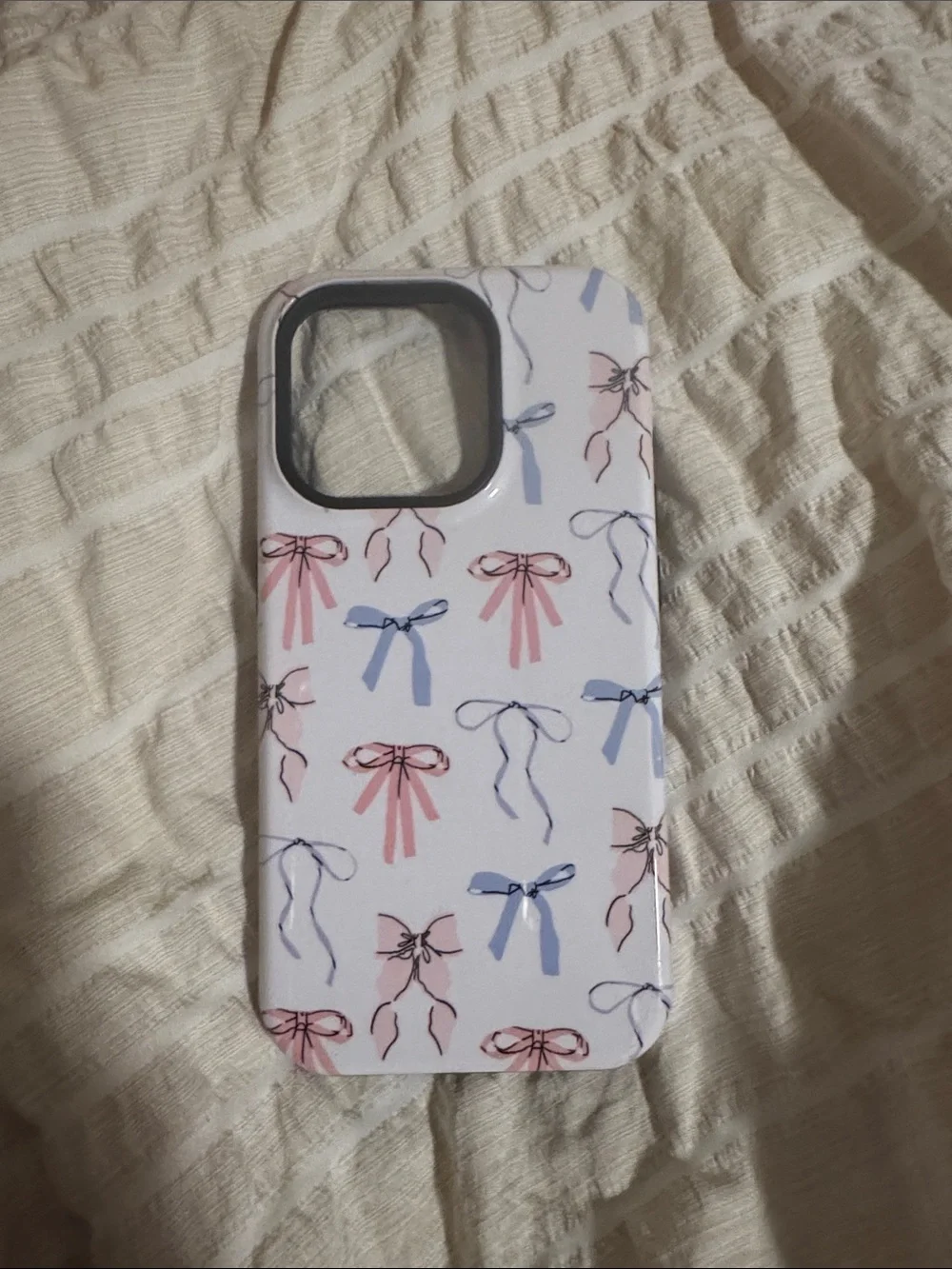 iPhone 15 Pro Bow Pattern Protective iPhoneCase in Pink & Light Blue - Unbranded